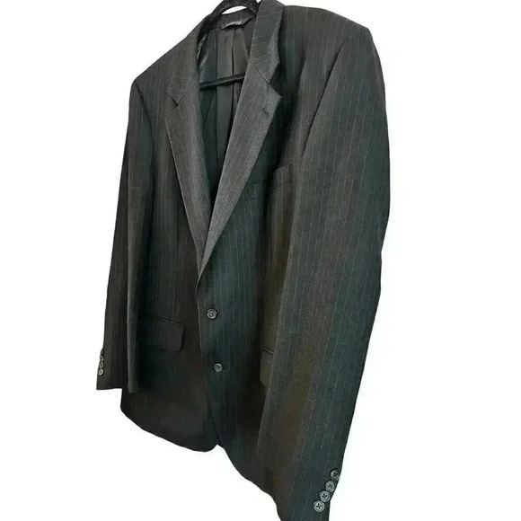 Vintage Burberry’s 100% Wool Blazer Men’s XXL Black Striped Buttons Pockets - Picture 2 of 7